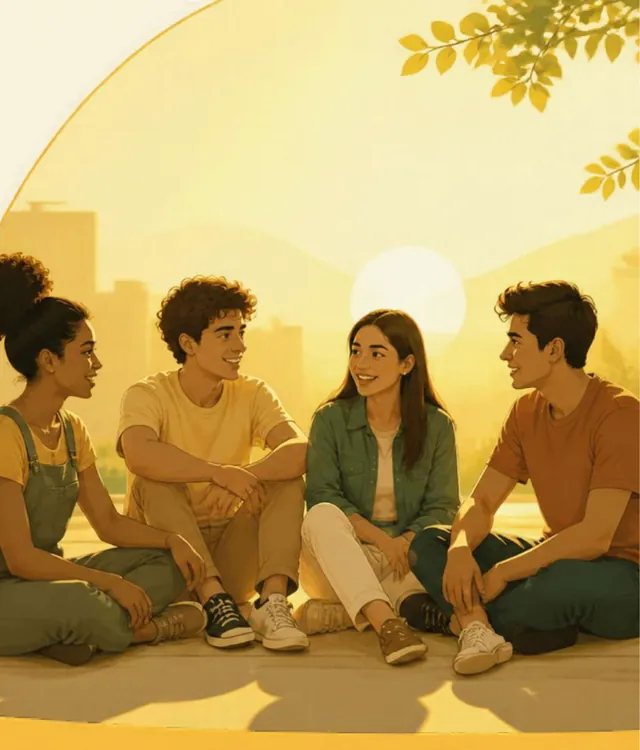 Jovens sentados lado a lado, conversando