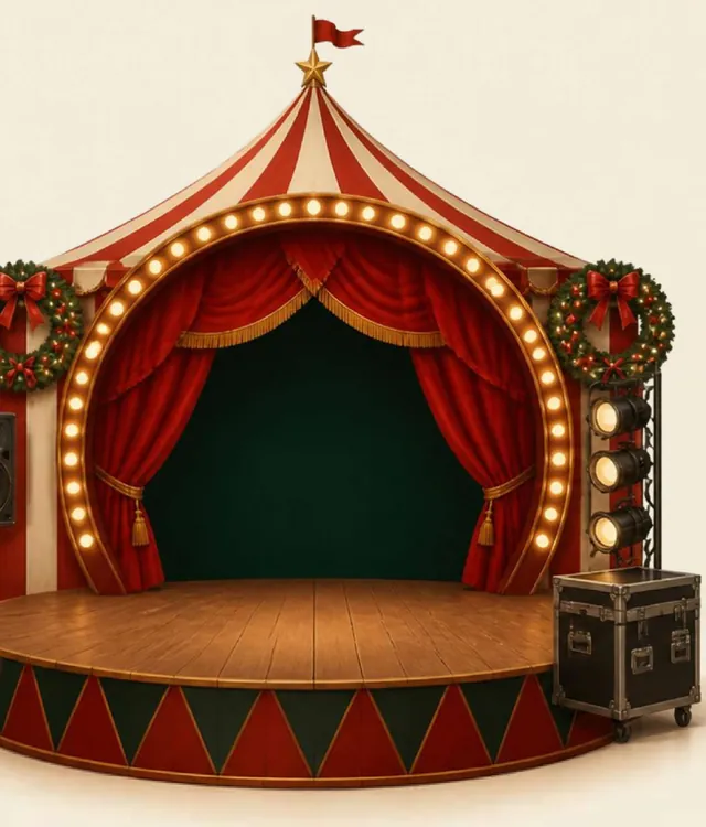 Palco natalino vazio com refletores