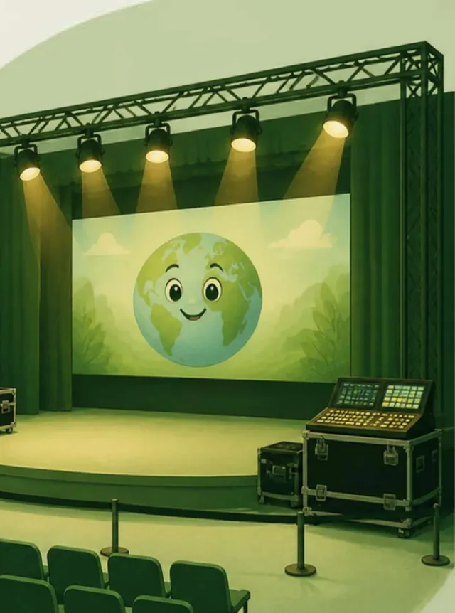 Palco com treliça, luzes e telão